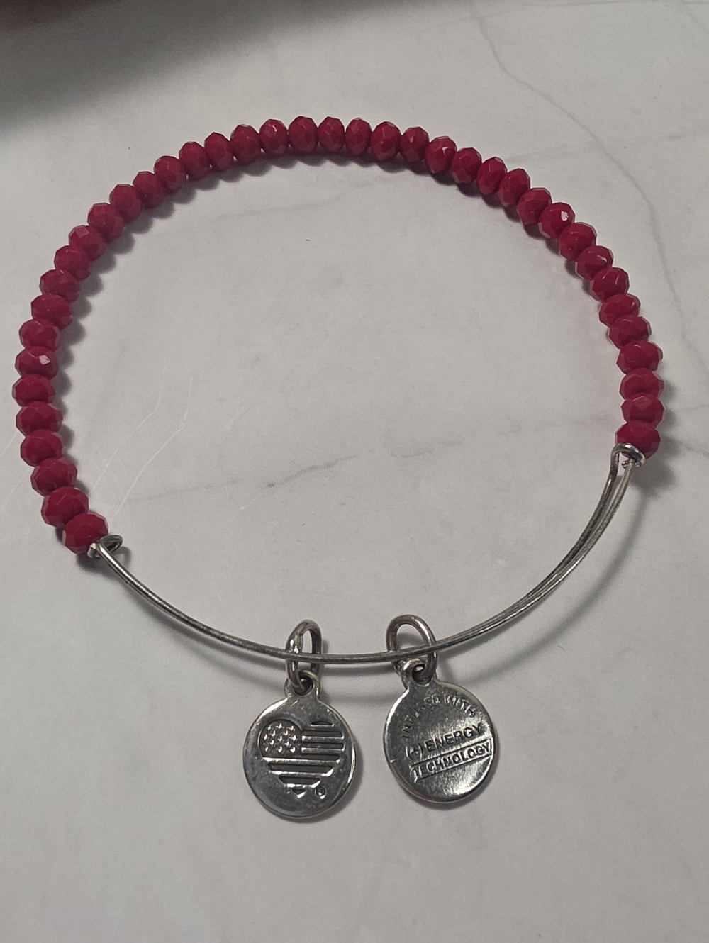 Alex and Ani Red Faceted Bead Expandable Bracelet with Silver Charms